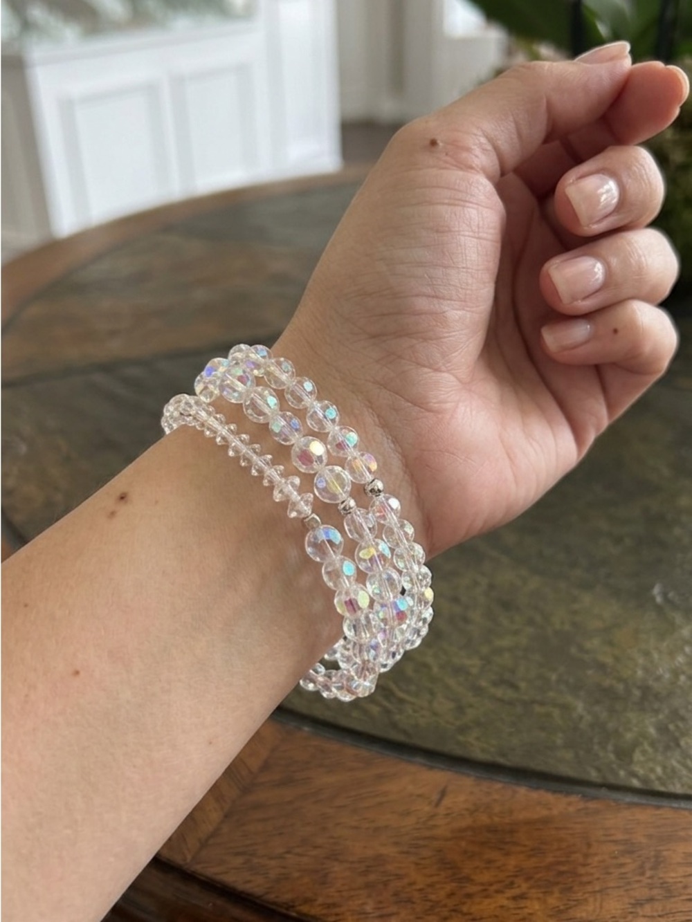 3 Clear Iridescent Stretch Beaded Bracelet for Women